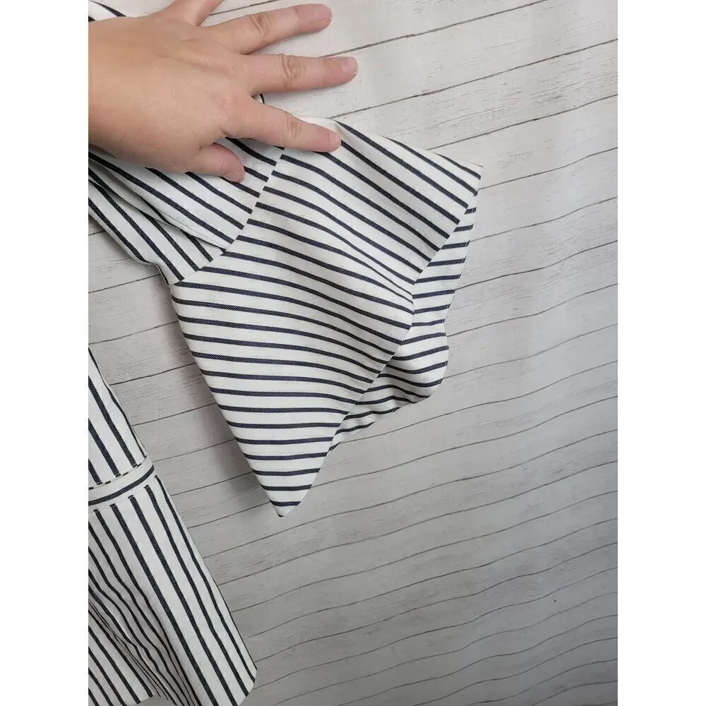 CAbi Ticking Stripe Bell-sleeve Blazer in Black/White, sz 4
